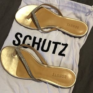 Schutz gold rhinestone flats like new w/ dust bag